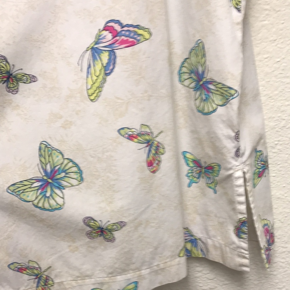 Karen Scott Sport Woman 1X Cotton Button Up Butterfly Blouse Top Off White - Picture 8 of 8